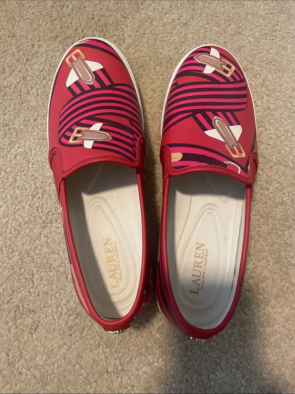 Lauren Ralph Lauren Red & Pink Patterned Slip-On Loafers size-8
